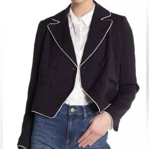Frame cropped navy double breasted blazer Sz 2